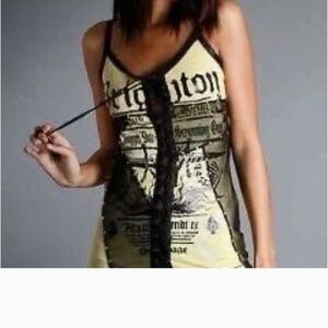 SALVAGE Mesh "Brighton" Graphic Studded Tie-Up Top/Mini Dress. XS